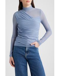 BOSS - Etualh Ruched Mesh Turtleneck Top - Lyst