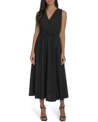 Calvin Klein - Sleeveless Knotted Waist Gauze Midi Dress - Lyst