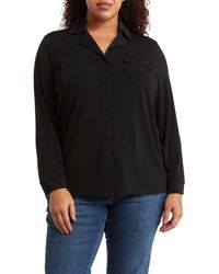 Adrianna Papell - Long Sleeve Moss Crepe Button-up Shirt - Lyst