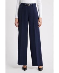Tahari - The Oakley Belt Detail High Waist Wide Leg Twill Pants - Lyst