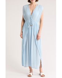 Boho Me - V-Neck Front Tie Cover-Up Maxi Dress - Lyst