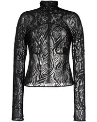 Tom Ford Sheer Lace High-neck Top - Black
