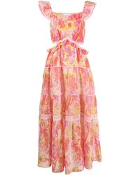 LoveShackFancy Caressa Tiered Ruffle Maxi Dress in Purple | Lyst