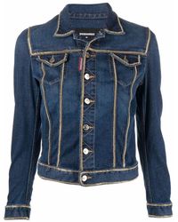 DSquared² Chain-detailed Cropped Denim Jacket - Blue