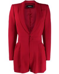 DSquared² Long-sleeved Pleat-detail Playsuit - Red