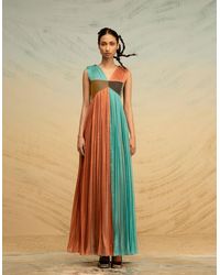 AKHL - Gathered Chiffon Dress With Metallic Triangular Panels - Lyst