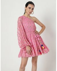 Style Junkiie - Pink Embroidered One Shoulder Dress - Lyst