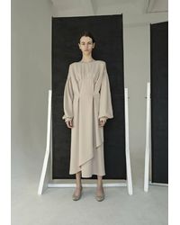 KM BY LANGE - Caramel Open Back Padded Shoulders Dress - Lyst