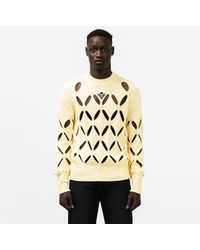 STEFAN COOKE Diamond Slashed Sweater W/ Floral Embroidery - Yellow