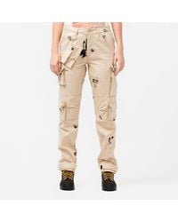 Reese Cooper Stamp Print Cotton Canvas Cargo Pants - Natural