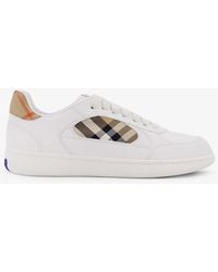 Burberry - Low-Top Leather Sneakers With Check Inserts - Lyst