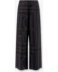 TOTEME - Silk Trousers With Monogram Logo Embroidery - Lyst