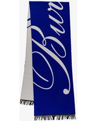 Burberry - Sciarpa blu con logo e profili sfilacciati - Lyst