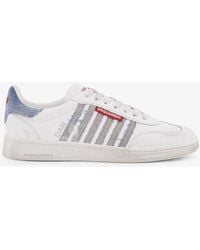 DSquared² - Low-Top Leather Sneakers With Denim Profiles - Lyst
