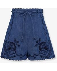 Zimmermann - Aster Embroidered Denim Shorts - Lyst