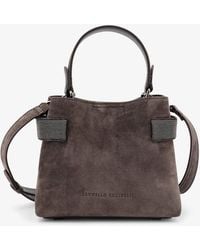 Brunello Cucinelli - Suede Crossbody Bag With Monili Detail - Lyst