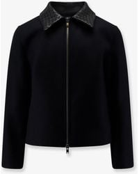 Bottega Veneta - Wool Jacket With Leather Collar With Intrecciato Motif - Lyst