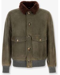 Brunello Cucinelli - Waxed Shearling Bomber Jacket With Shearling Collar - Lyst