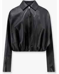 Loewe - Cropped Leather Jacket With Back Logo Patch - Lyst
