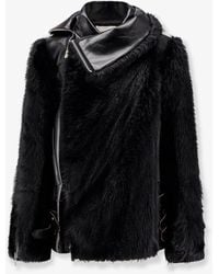 Sacai - Leather Jacket With Synthetic Fur Inserts - Lyst