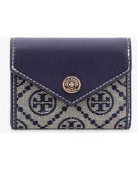 Tory Burch - Leather And T Monogram Fabric Wallet - Lyst