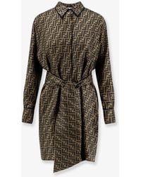 Fendi - Silk Dress With All-Over Ff Motif - Lyst
