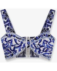 Dolce & Gabbana - Cropped Cotton Top Maiolica Print - Lyst