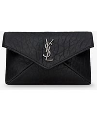 Saint Laurent - Leather Envelope Card Holder With Metal Cassandre Logo - Lyst