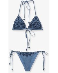 Zimmermann - Aster Denim Bikini With All-Over Embroidery - Lyst
