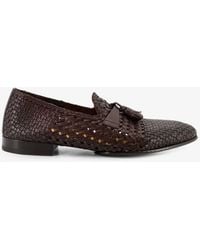 Doucal's - Unique Leather Loafers With Woven Detail - Lyst