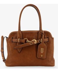 Miu Miu - Aventure Leather Handbag With Embossed Lettering Logo - Lyst