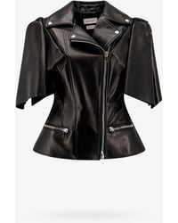 McQueen - Sleeveless Leather Jacket With Knotted Drapery - Lyst