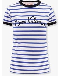 Valentino - Striped Cotton T-Shirt With Embroidered Logo - Lyst