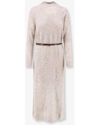 Brunello Cucinelli - Mohair And Wool Blend Long Dress With All-Over Dazzling Detail - Lyst