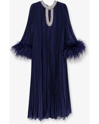 Self-Portrait - Self Portrait Chiffon Long Dress With Ostrich Feathers - Lyst