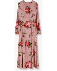 Dolce & Gabbana - Dolce & Gabbana Long Silk Dress With Bouquet Rose Print - Lyst