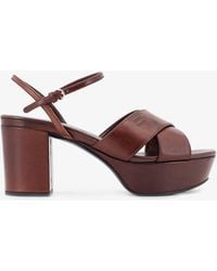 Miu Miu - Leather Heeled Sandals With Engraved Logo On The Side - Lyst