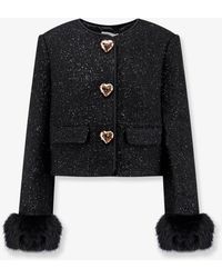 Self-Portrait - Self Portrait Cropped Wool Blend Blazer With All-Over Laminated Details - Lyst