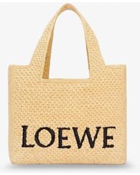 Loewe - Paula's Ibiza -Small Font Raffia Handbag With Embroidered Logo On The Front - Lyst