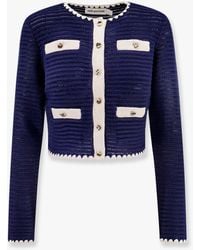 Self-Portrait - Crochet Knitted Cardigan With Contrasting Profiles - Lyst