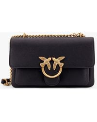 Pinko - Leather Shoulder Bag With Metal Love Birds Buckle - Lyst