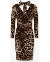 Dolce & Gabbana - Dolce & Gabbana Leopard Print Short Charmeuse Dress - Lyst