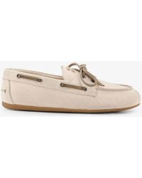 Miu Miu - Fabric Loafers With Front Lettering Logo - Lyst