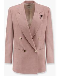 Lardini - Double-Breasted Wool, Silk And Linen Blazer With Metal Buttons - Lyst