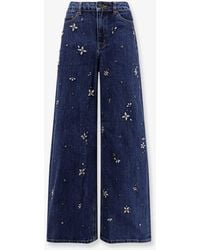 Self-Portrait - Wide Leg Jeans With Rhinsestones-Donna - Lyst