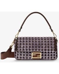 Fendi - Baguette Leather Crossbody Bag With Blooming Crystals Motif - Lyst