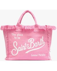 Mc2 Saint Barth - Vanity Linen Handbag With Logo Print - Lyst