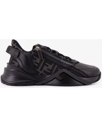Fendi - Leather Flow Sneakers With Ff Jacquard Fabric Inserts-Uomo - Lyst