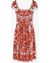 Dolce & Gabbana - Long Cotton Dress With Maiolica Print - Lyst