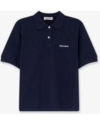 Miu Miu - Cotton Polo Shirt With Front Embroidered Logo - Lyst